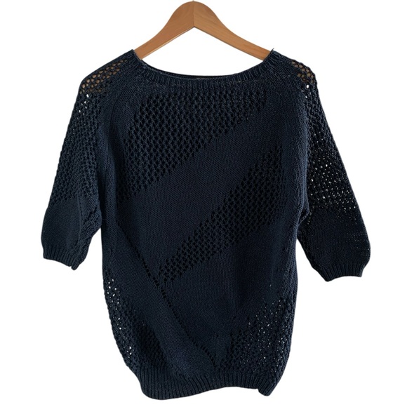 Ann Taylor Sweaters - Ann Taylor Navy Blue Crew Neck Sweater with Short Sleeves and Open Weave